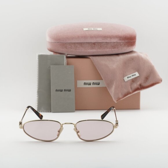 Miu Miu MUA52S ZVN4I0 Sunglasses Gold Cat Eye Frame, Pink Lenses